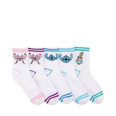 Disney Lilo & Stitch Friends Quarter Socks 5 Pack - Big Kid - White / Multicolor