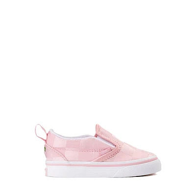Vans Slip-On V Checkerboard Satin Skate Shoe - Baby / Toddler Pink