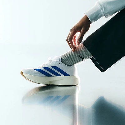 Mens adidas Adizero EVO SL Athletic Shoe - White / Team Royal Blue Pure Ruby