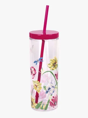 Dragonfly Tulips Acrylic Tumbler With Straw