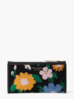 Floral Jacquard Zip Slim Wallet