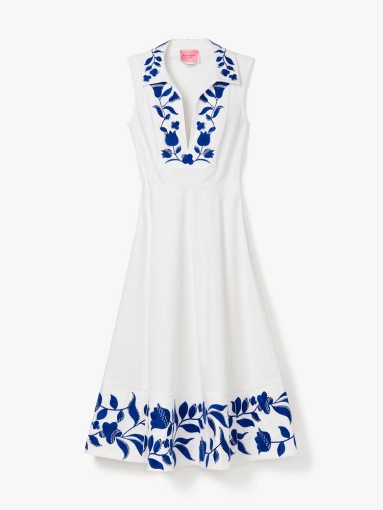 Embroidered Zigzag Floral Midi Dress