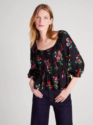 Autumn Floral Long-sleeve Riviera Top