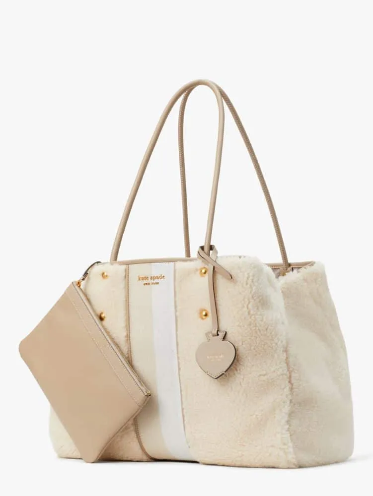Everything Racing Stripe Faux Shearling Tote