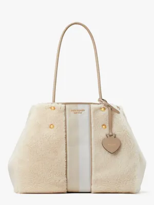 Everything Racing Stripe Faux Shearling Tote