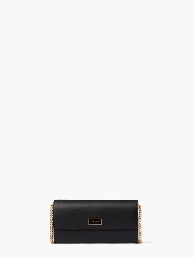 Kate Spade New York Katy Textured Leather Flap Chain Crossbody Black, Crossbody Bag