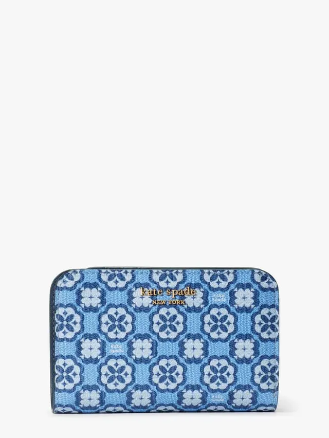 Kate Spade Flower Monogram, Blue , Outerspace With Compact Wallet (403), NEW