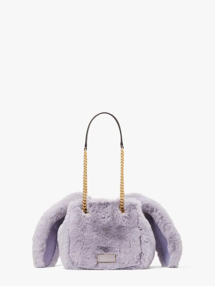 Fluff Embellished Faux Fur Small Bucket Bag