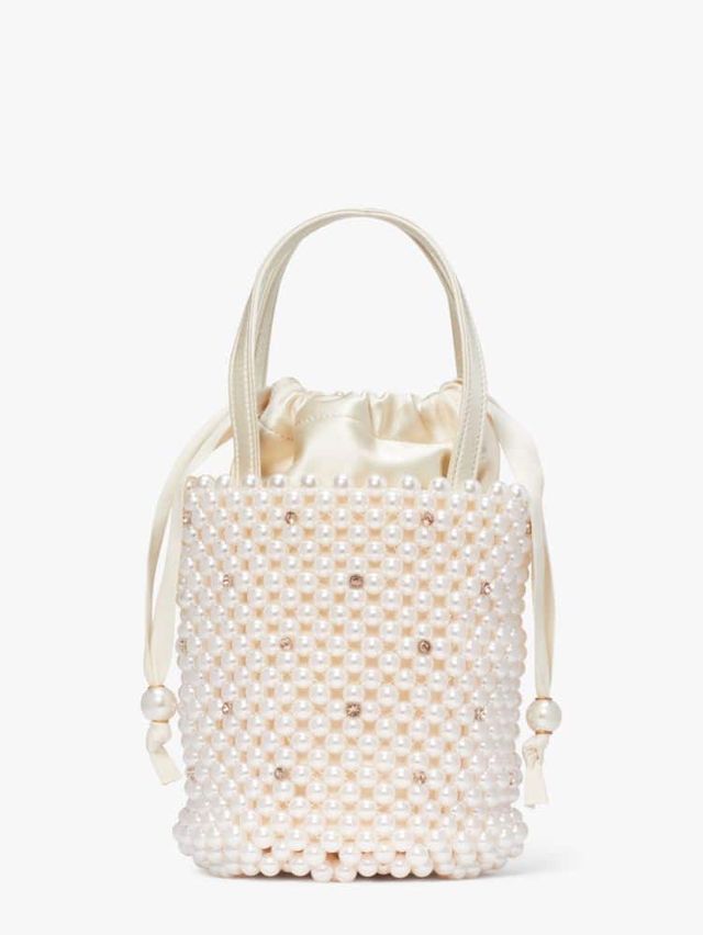 gramercy spade flower monogram chenille medium bucket bag