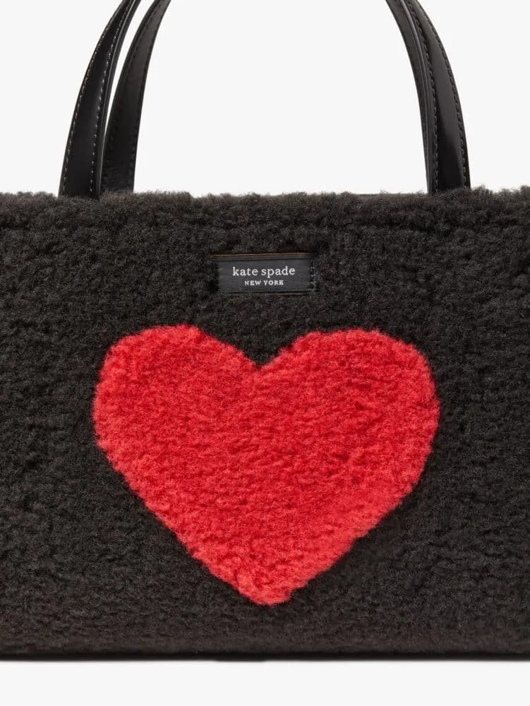 Kate Spade Sam Icon Intarsia Heart Faux Shearling Small Tote