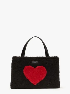 Sam Icon Intarsia Heart Faux Shearling Small Tote