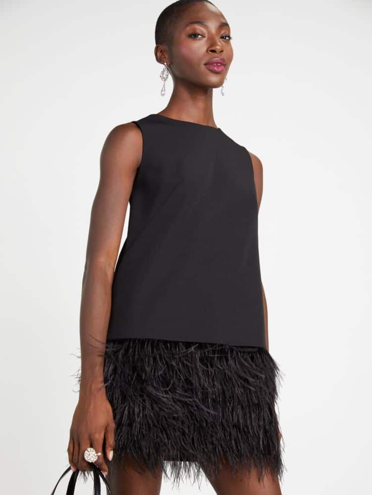 Kate Spade Feather Trim Crepe Shift Dress | The Summit