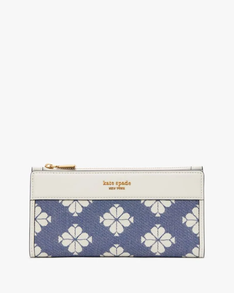 Spade Flower Jacquard Zip Slim Wallet