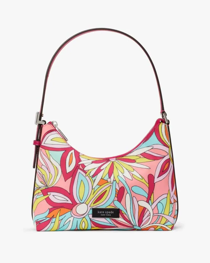 Kate Spade Sam Icon Floral Embellished Denim Small Shoulder Bag