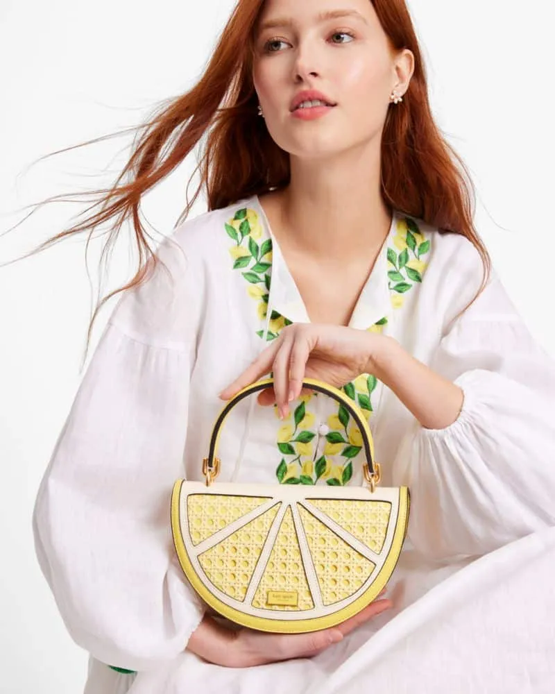 Lemon Drop Rattan Top Handle Bag