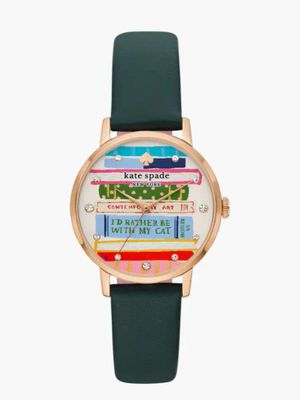Metro Bookstack Green Leather Watch