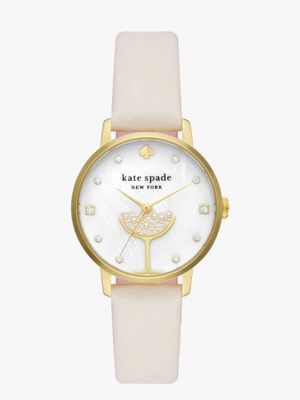 Metro Champagne White Leather Watch
