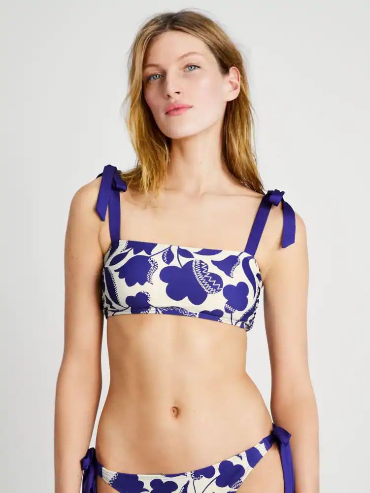Zigzag Floral Bow-strap Bikini Top