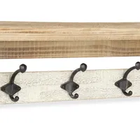 Distressed Wall Shelf with Hooks