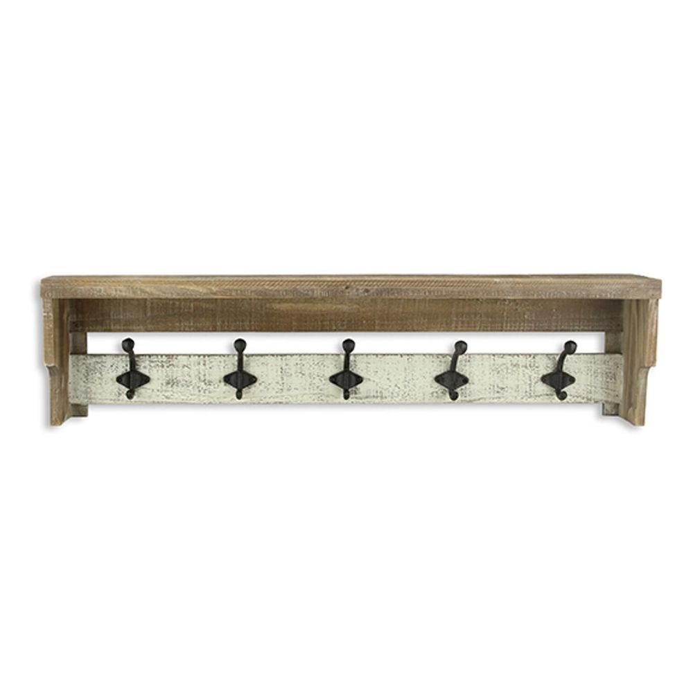 Distressed Wall Shelf with Hooks