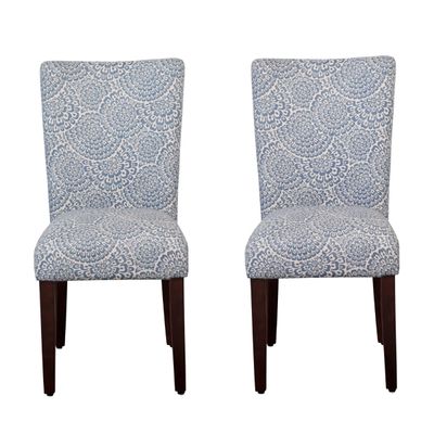 Navy and Cream Floral Parsons Chairs, Set of 2