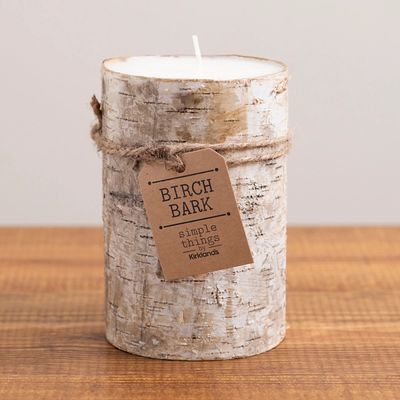 Wide Birch Bark Pillar Candle