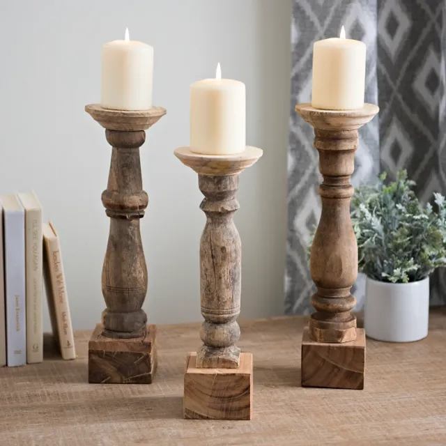 Kirkland's Reclaimed Wooden Banister Candle Holders, Set of 3