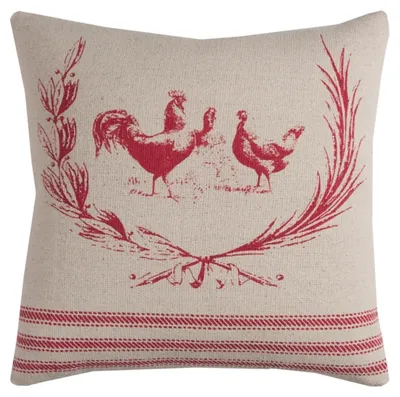 Red Rooster Cotton Pillow