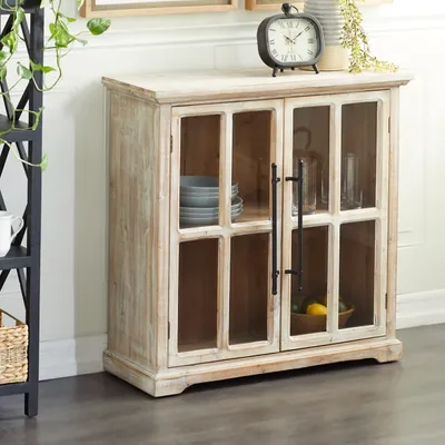 Rustic Wood and Glass 2-Door Cabinet
