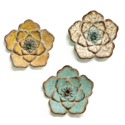 Tri-Colored Rustic Flower Wall Plaques, Set of 3