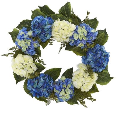 Blue and White Hydrangea Wreath