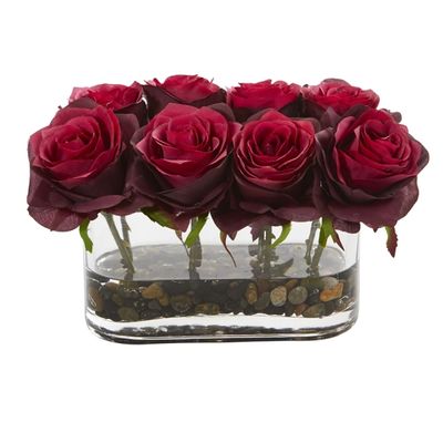 Blooming Red Roses Arrangement in Glass Vase