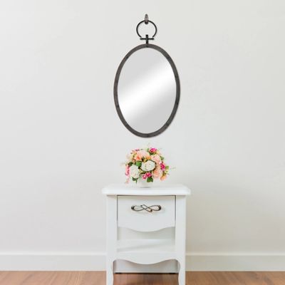 Bronze Metal Oval Ring and Rivet Trim Mirror