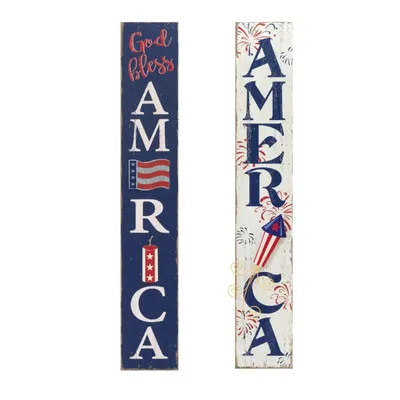 Patriotic Antique Wood Wall Plaques, Set of 2