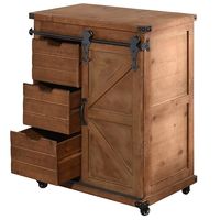 Rustic Natural Fir Wood Rolling Barn Door Cabinet