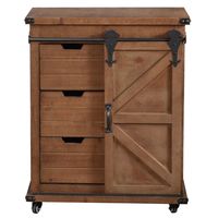 Rustic Natural Fir Wood Rolling Barn Door Cabinet