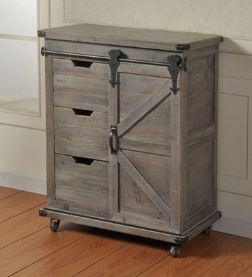 Rustic Gray Fir Wood Rolling Barn Door Cabinet