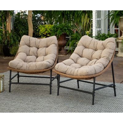 Rattan Scoop Chairs with Cushions, Set of 2
