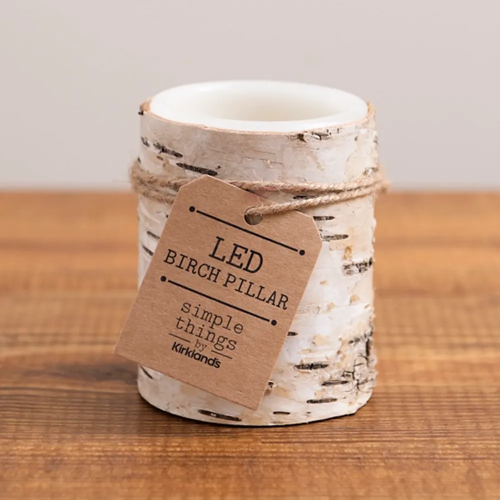 Birch Bark LED Pillar Candle, 4 in.