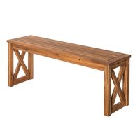 Brown Acacia Wood X-Frame Outdoor Bench