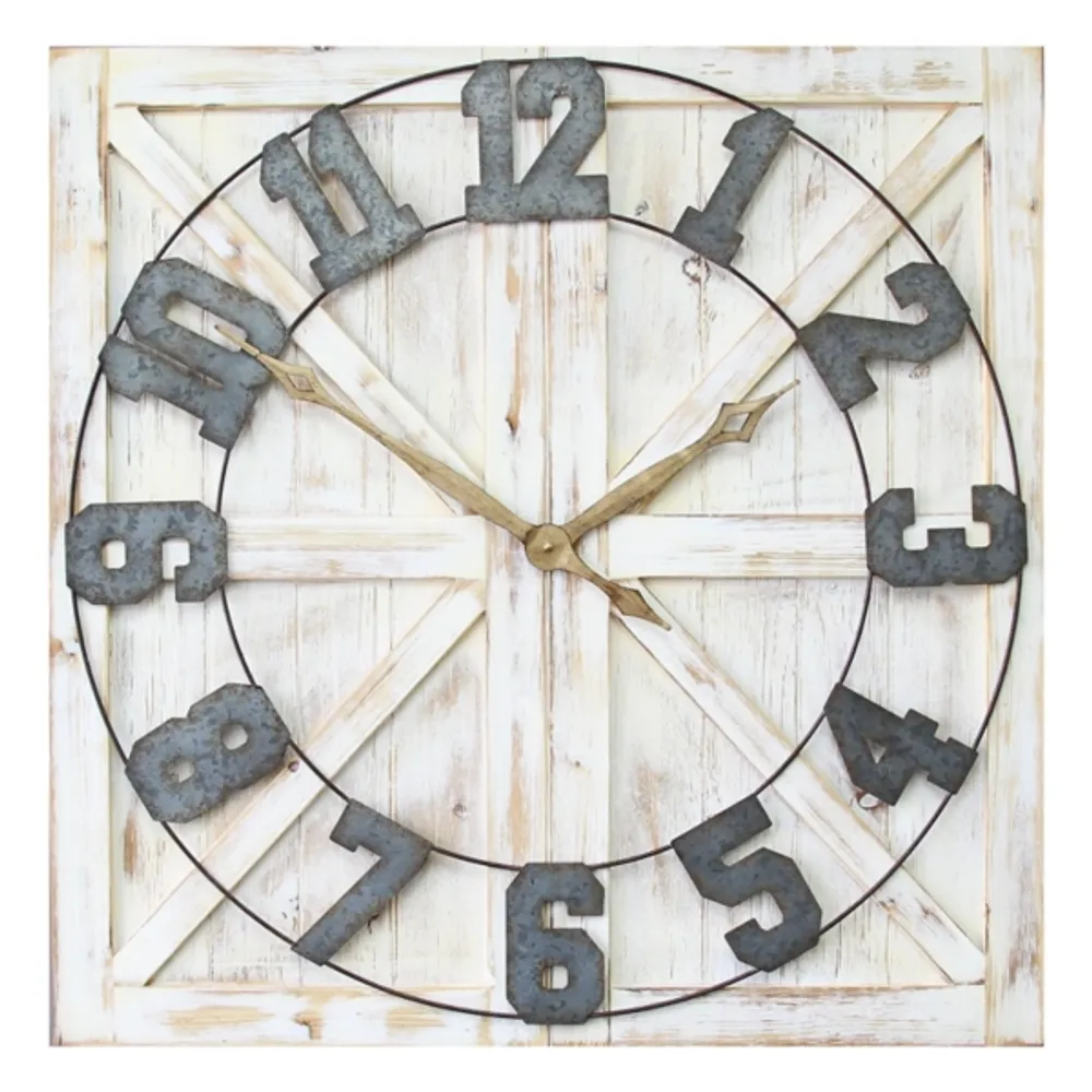 Rustic Farmhouse White Square Wall Clock