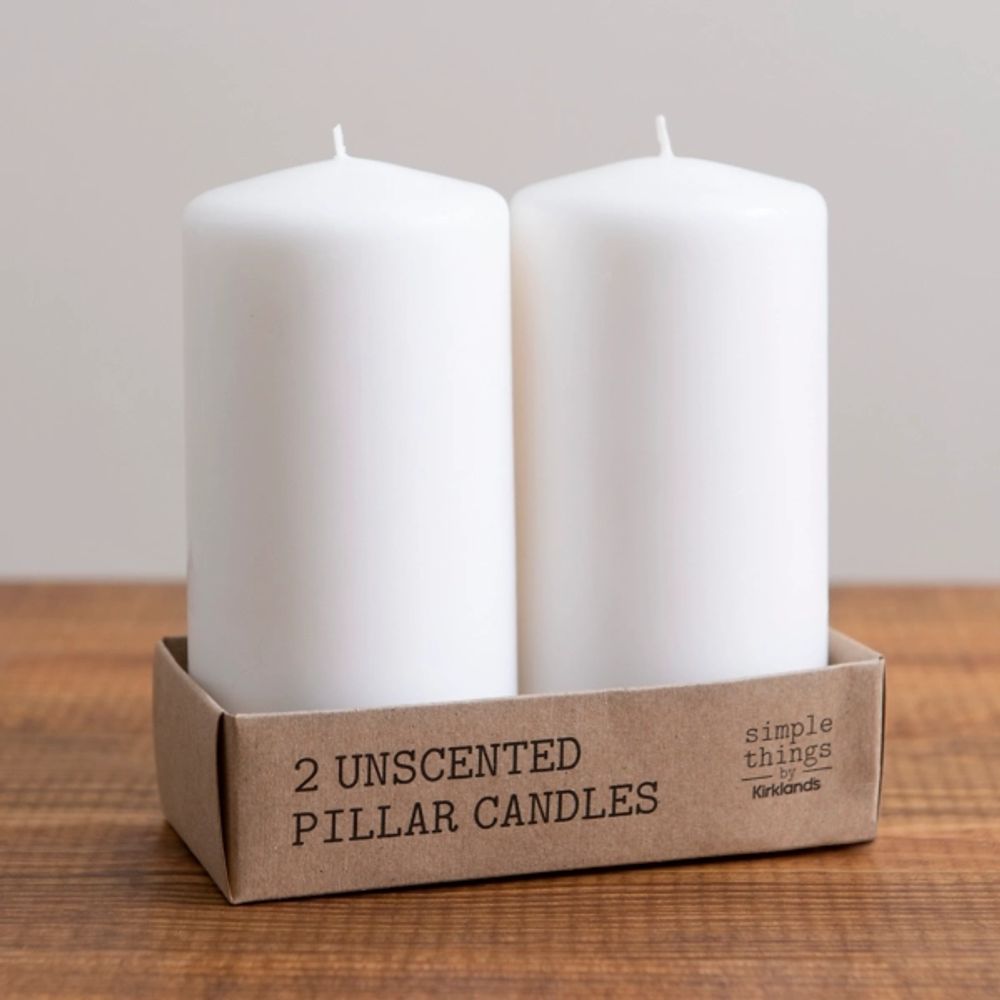 White Unscented Pillar Candles, Set of 2