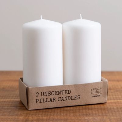 White Unscented Pillar Candles, Set of 2