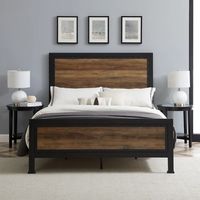 Industrial Rustic Oak Queen Bed with Metal Frame