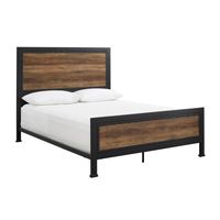 Industrial Rustic Oak Queen Bed with Metal Frame