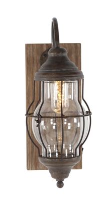 Iron Glass Incased Wood Back LED Wall Sconce