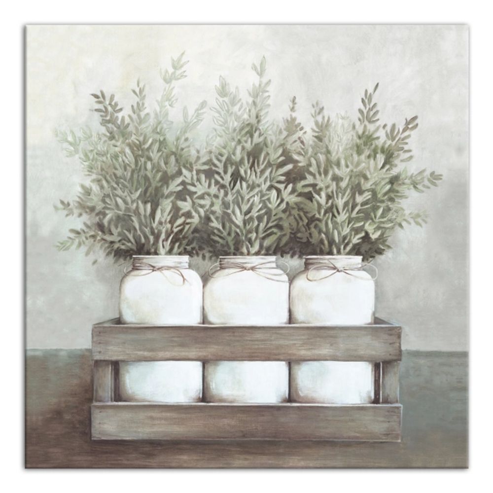 Mason Jar Greenery Canvas Art Print