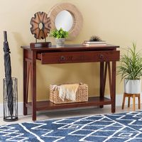 Antique Tobacco Console Table with Bottom Shelf