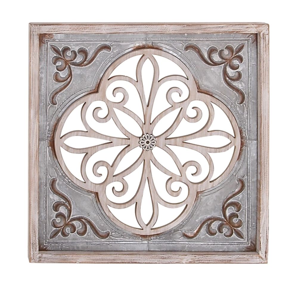 Gray Finish Wood and Metal Wall Plaque