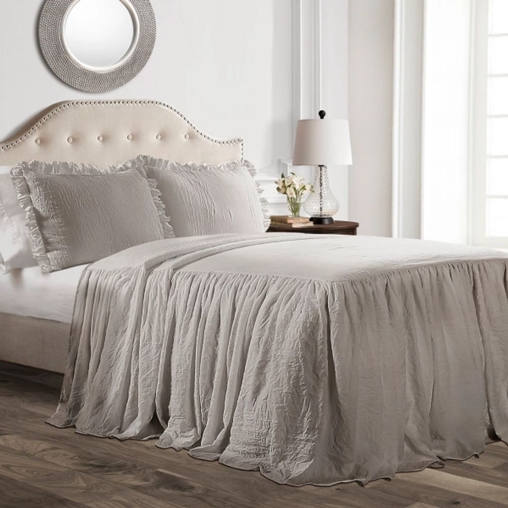 Gray Ruffle Skirt 3-pc. King Comforter Set